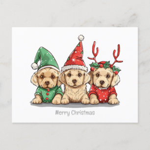Cartão Postal Feliz Natal Yellow Labrador Retriever Dogs
