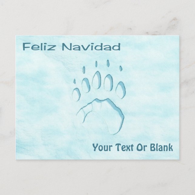 Cartão Postal Feliz Navidad - Impressão de Pata de Urso Polar (Frente)