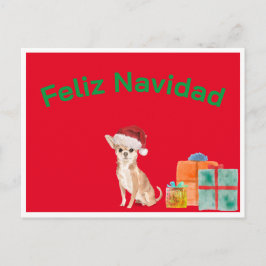 Cartão Postal Feliz Navidad Natal Vermelho Chihuahua Cachorro