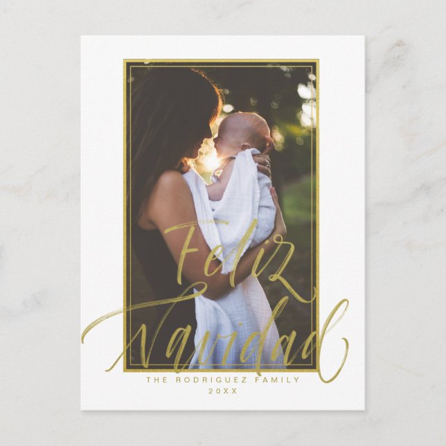 Cartão Postal Feliz Navidad White Photo Christmas (Frente)