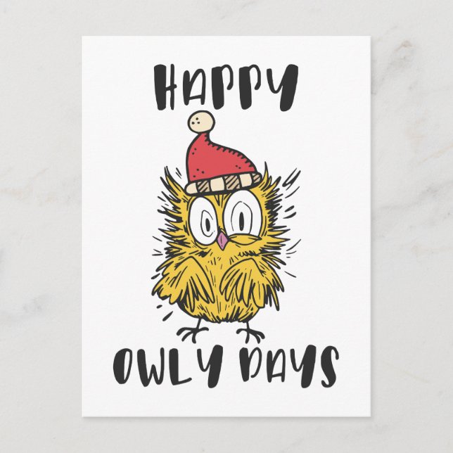 Cartão Postal Feliz Owly Days Engraçado Papai noel Coruja (Frente)