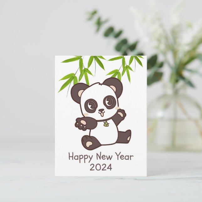 Cartão Postal Feliz Panda Bamboo Novo Ano (Em pé/Frente)