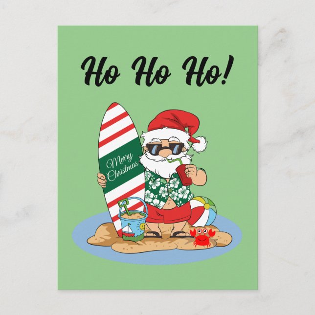 Cartão Postal Feliz Papai noel de Natal na Praia do Surf de Verã (Frente)