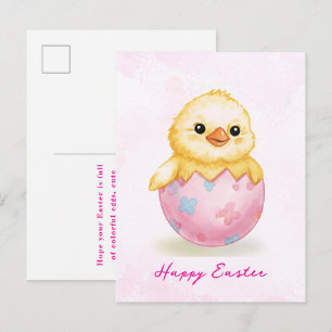 Cartão Postal Feliz Páscoa Adorável Pintinho Bebê Aquarela Sauda