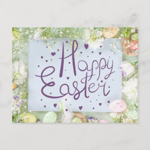 Cartão Postal Feliz Páscoa Aquarela Floral Primavera Fofo