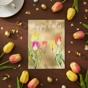Cartão Postal Feliz Páscoa Aquarela Tulipa Floral