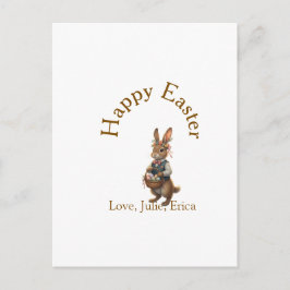 Cartão Postal Feliz Páscoa coelho marrom com ovos amor adicione
