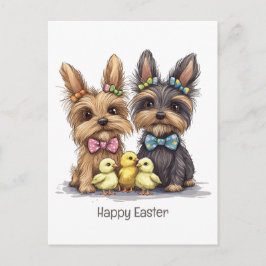 Cartão Postal Feliz Páscoa Yorkshire Terrier Cães