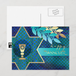 Cartão Postal Feliz Passover. Estrela da Copa David e Kiddush