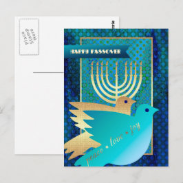 Cartão Postal Feliz Passover. Peace Doves e Menorah