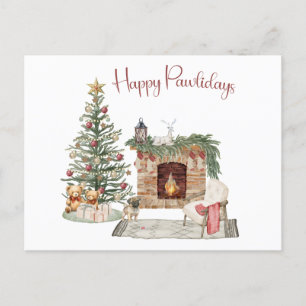 Cartão Postal Feliz Pawlidays Design de Cachorro - Pug