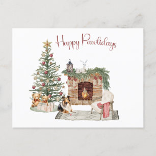Cartão Postal Feliz Pawlidays Design de Cachorro - Sheltie