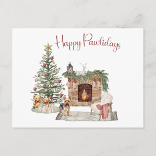 Cartão Postal Feliz Pawlidays Design de Cachorro - Yorkie