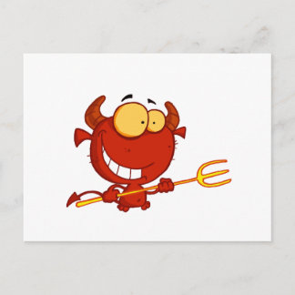 Cartão Postal Feliz pequeno diabo com garfo