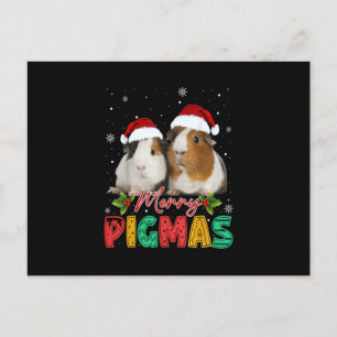 Cartão Postal Feliz Pigmas Guiné Porco com Santa Hat Xmas Engraç