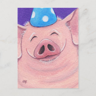 Cartão Postal Feliz Porco Vestindo Uma Ilustração Do Chapéu Do P