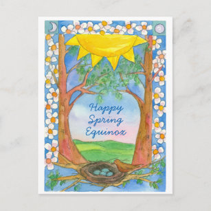 Cartão Postal Feliz Primavera Equinox Sunshine Bird Tres Nature