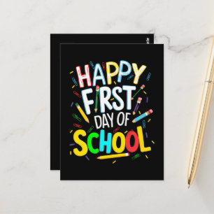 Cartão Postal Feliz Primeiro Dia de Volta às Aulas