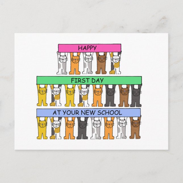 Cartão Postal Feliz Primeiro Dia em Sua Nova Escola (Frente)