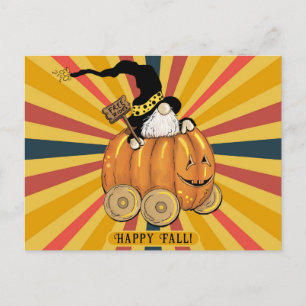 Cartão Postal Feliz Queda Bonita Gnome Pumpkin Engraçado Colorid