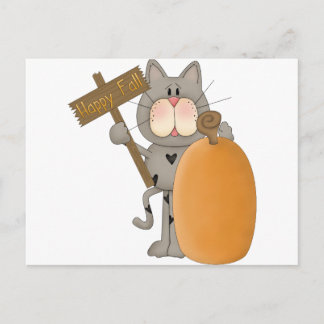 Cartão Postal Feliz Queda Gato com abóbora