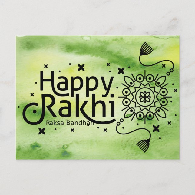 Cartão Postal Feliz Rakhi, Raksha Bandhan, verde (Frente)