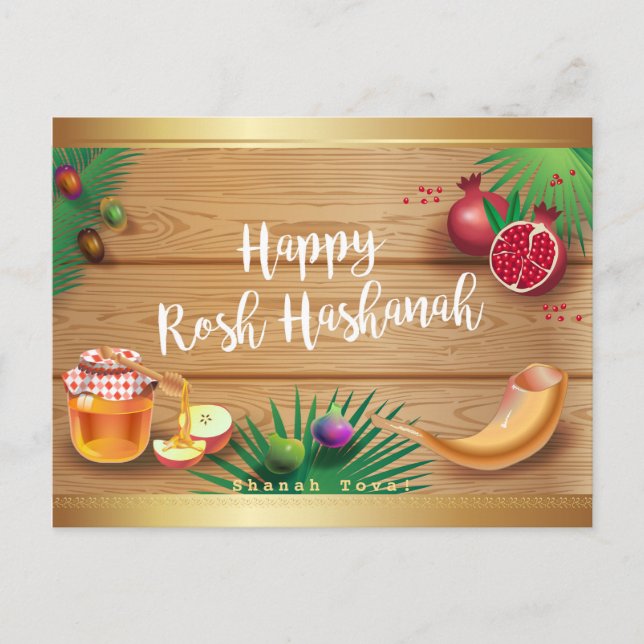 Cartão Postal Feliz Rosh Hashanah Jewish Ano Novo Mel & Apple (Frente)