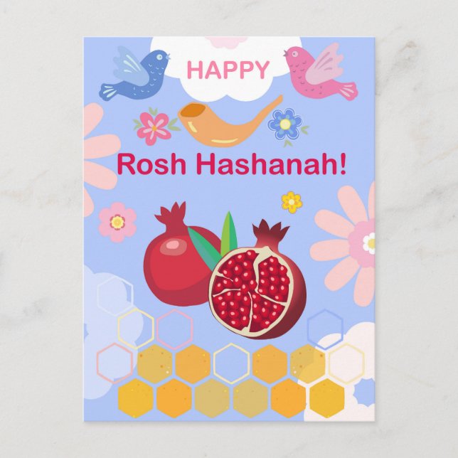 Cartão Postal Feliz Rosh Hashanah Jewish Ano Novo Padrão Floral (Frente)