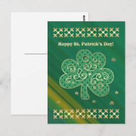 Cartão Postal Feliz Rua, Dia de Patrick. Shamrock Dourado Elegan