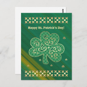 Cartão Postal Feliz Rua, Dia de Patrick. Shamrock Dourado Elegan