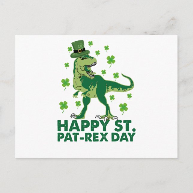Cartão Postal Feliz Rua no T-Rex Saint Patrick Dinossaur (Frente)
