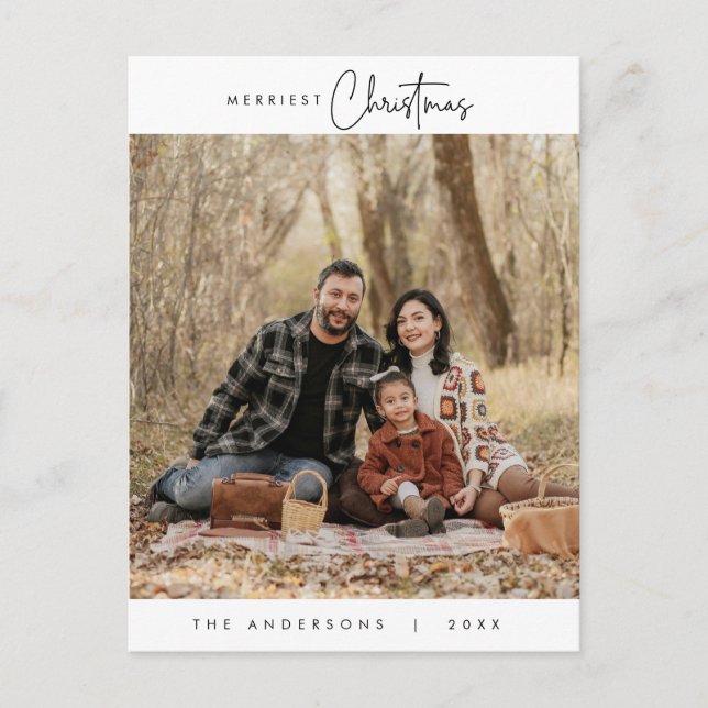 Cartão Postal Feliz Saudação Foto da Família de Natal Mais Feliz (Frente)