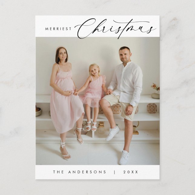 Cartão Postal Feliz Saudação Foto da Família de Natal Mais Feliz (Frente)