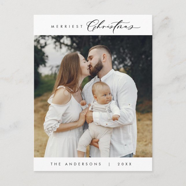 Cartão Postal Feliz Saudação Foto da Família de Natal Mais Feliz (Frente)