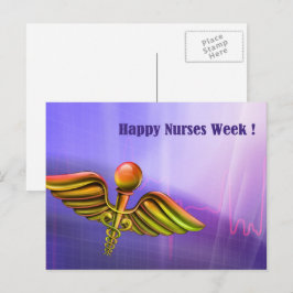 Cartão Postal Feliz Semana das Enfermeiras. Caduceus Médico