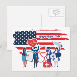 Cartão Postal Feliz Semana das Enfermeiras. Patriótico dos EUA