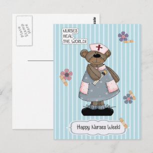Cartão Postal Feliz Semana das Enfermeiras. Urso Teddy Fofo