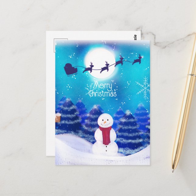 Cartão Postal Feliz Snowman Personalizado de Natal (Frente/Verso In Situ)