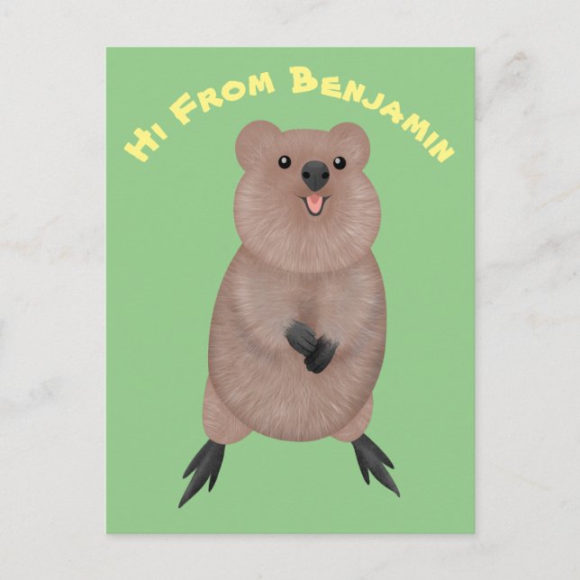 Cartão Postal Feliz sorriso, design de desenho animado de quokka (Frente)