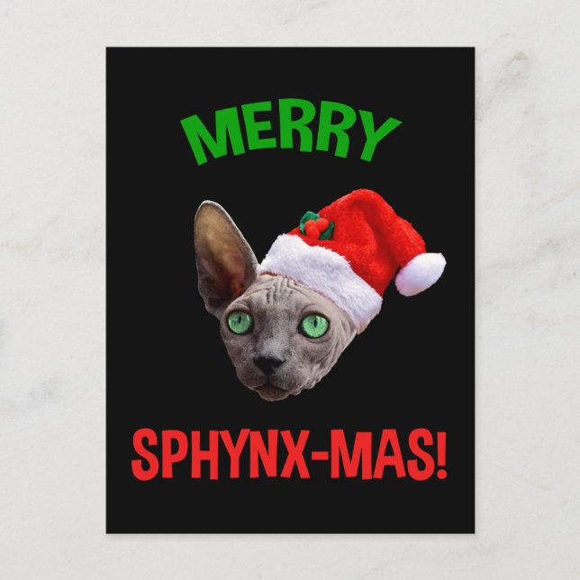 Cartão Postal Feliz Sphynx-Mas Engraçado Natal Esphynx Cat Lover (Frente)