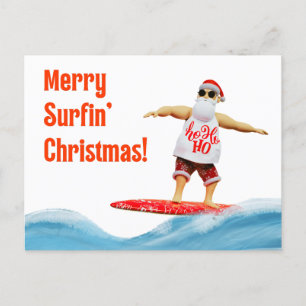Cartão Postal Feliz Surfin Papais noeis de Natal no surfboard