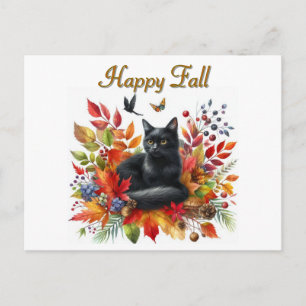 Cartão Postal Feliz Temporada de Outono Postcard de Gato Preto