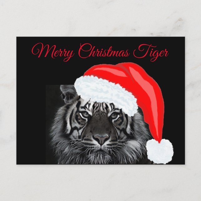 Cartão Postal Feliz Tigre de Natal (Frente)