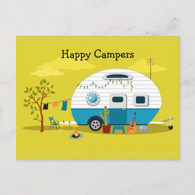 Cartão Postal Feliz Trailer de Campers (Frente)