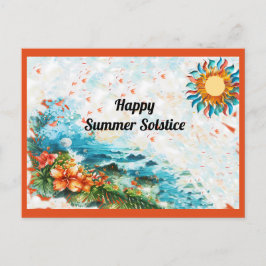 Cartão Postal Feliz Verão Solstício Sol Flores Mar