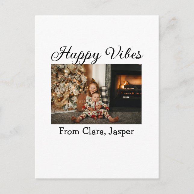 Cartão Postal Feliz vibes crianças foto de Natal da família Conv (Frente)