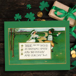 Cartão Postal Feliz Vintage, Rua de crianças irlandesas. Dia de<br><div class="desc">Rua de colheita alegre e colorida. Cartão de saudação do dia de Patrick com crianças irlandesas dançando alegremente em uma pastagem verde com saudação festiva.</div>