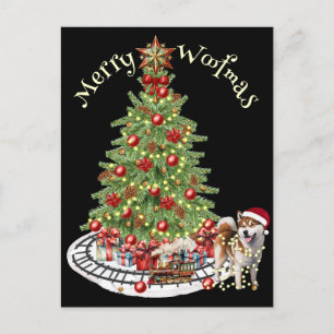 Cartão Postal Feliz Woofmas Design de Cachorro - Akita