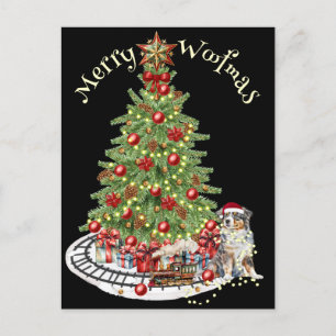 Cartão Postal Feliz Woofmas Design de Cachorro - Australian Shep