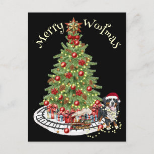 Cartão Postal Feliz Woofmas Design de Cachorro - Bernese Mountai